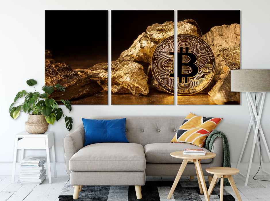 Bitcoins BTC  Leinwandbild Wohnzimmer XXL