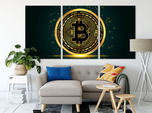 funkelnder Bitcoin BTC Leinwandbild Wohnzimmer XXL