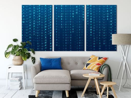 Blockchain Kryptowährung blau Leinwandbild Wohnzimmer XXL