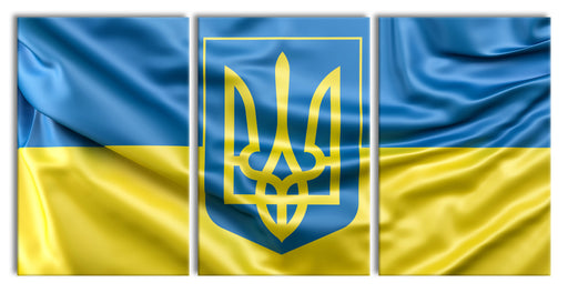 Ukraine Flagge mit Wappen Leinwandbild XXL