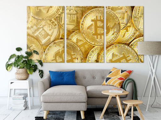 goldfarbene Bitcoins BTC Leinwandbild Wohnzimmer XXL