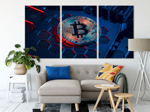 Bitcoin BTC auf Computerchip Leinwandbild Wohnzimmer XXL