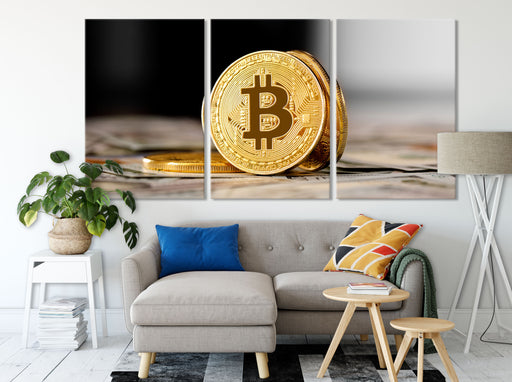 Bitcoins BTC Dollarschein Leinwandbild Wohnzimmer XXL