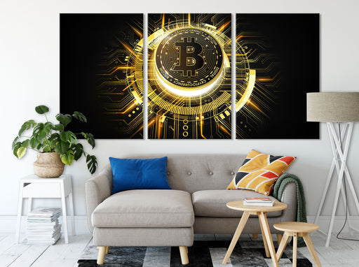 strahlender Bitcoin BTC Leinwandbild Wohnzimmer XXL
