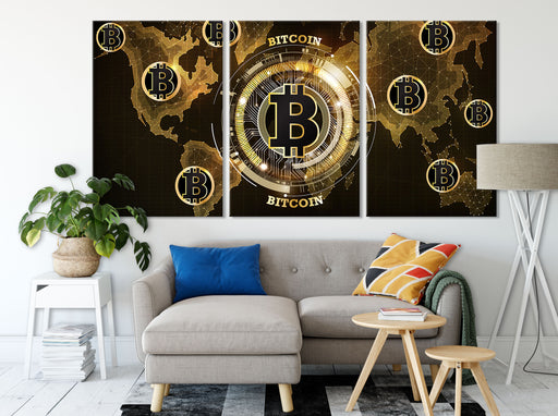 Weltkarte des Bitcoin BTC Leinwandbild Wohnzimmer XXL
